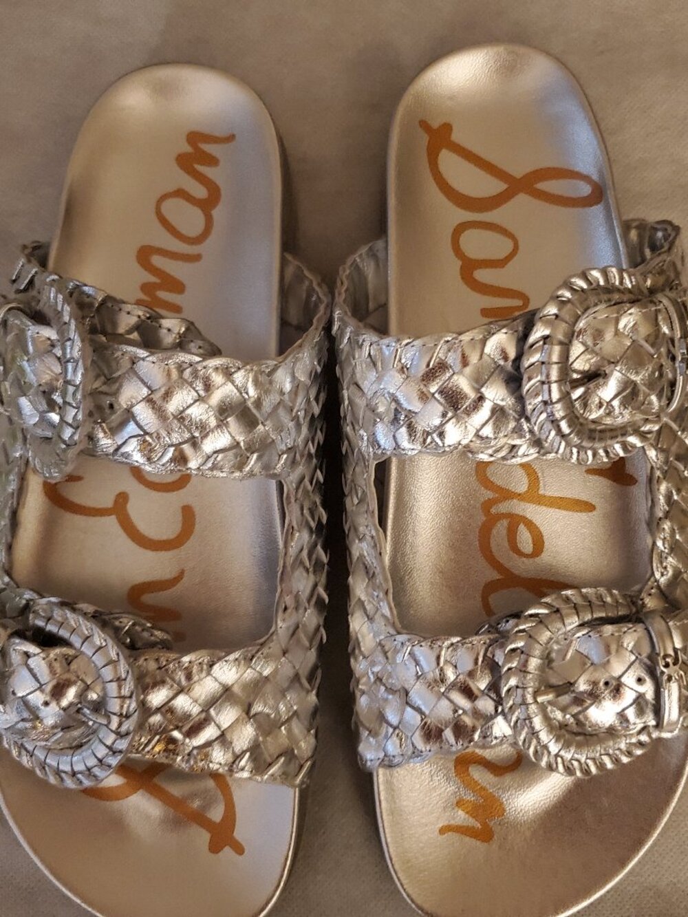 SAM EDELMAN TIFFANIE SLIDE FLAT SILVER WOVEN SANDAL  NWB